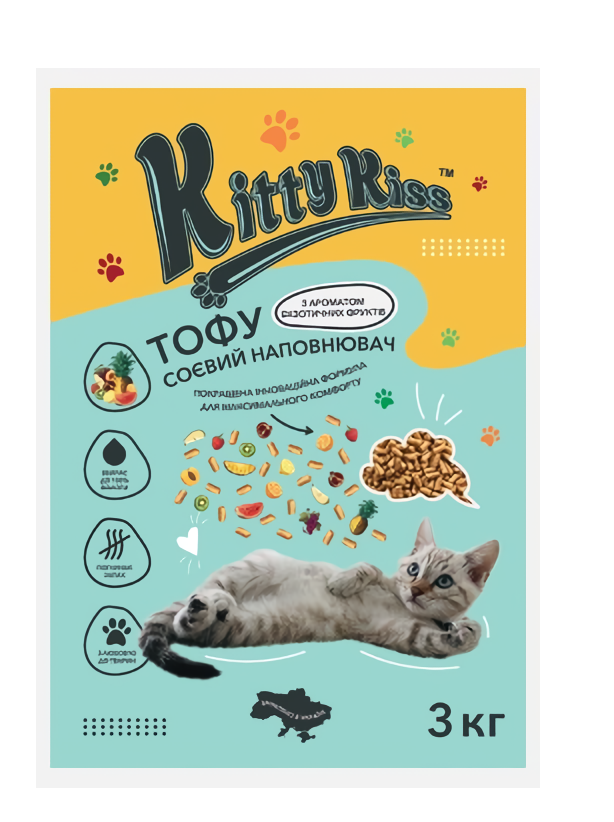 Наповнювач Кіті Кіс Kitty Kiss Тофу соєвий для котів з екзотичними фруктами, 3 кг