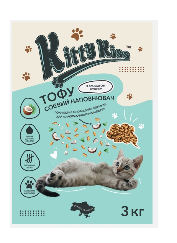 Наповнювач Кіті Кіс Kitty Kiss Тофу соєвий для котів з кокосом, 3 кг
