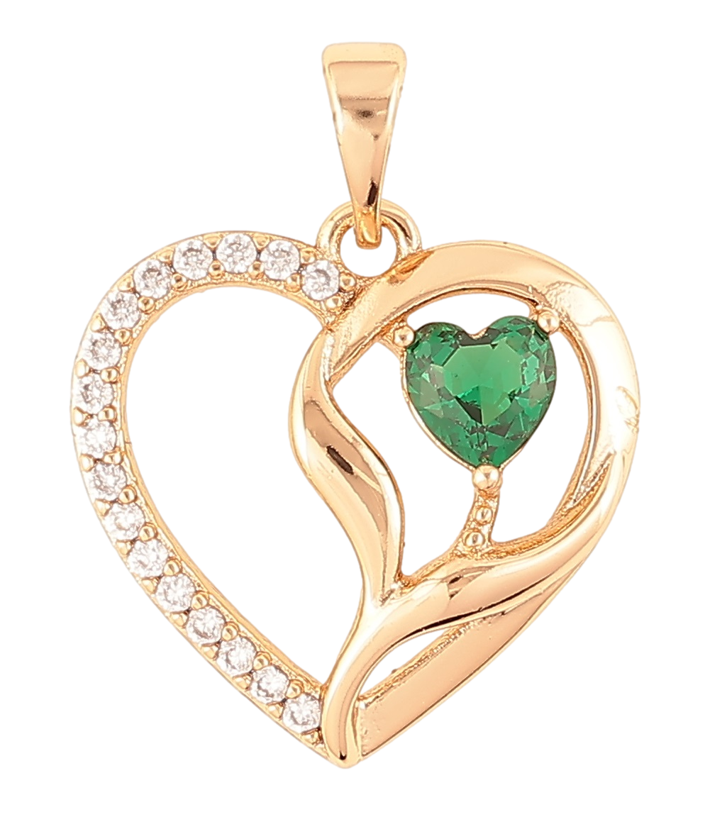 Кулон Xuping Позолота 18K «Сердечко з цирконієм і зеленим фіанітом» для ланцюжка до 5мм