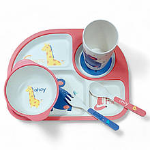 Набір дитячого посуду екологічного з бамбука Bamboo Fibre Kids Set BF-558 Ahoy Animal 5 предметів