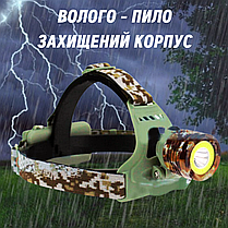 Тактичний налобний ліхтар потужний світлодіодний ліхтарик на голову акумуляторний CH108 заряджання від мережі та авто, фото 4
