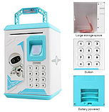 Електронна Скарбничка сейф з відбитком пальця та кодовим замком «BODYGUARD» + купюроприймач Блакитна, фото 4