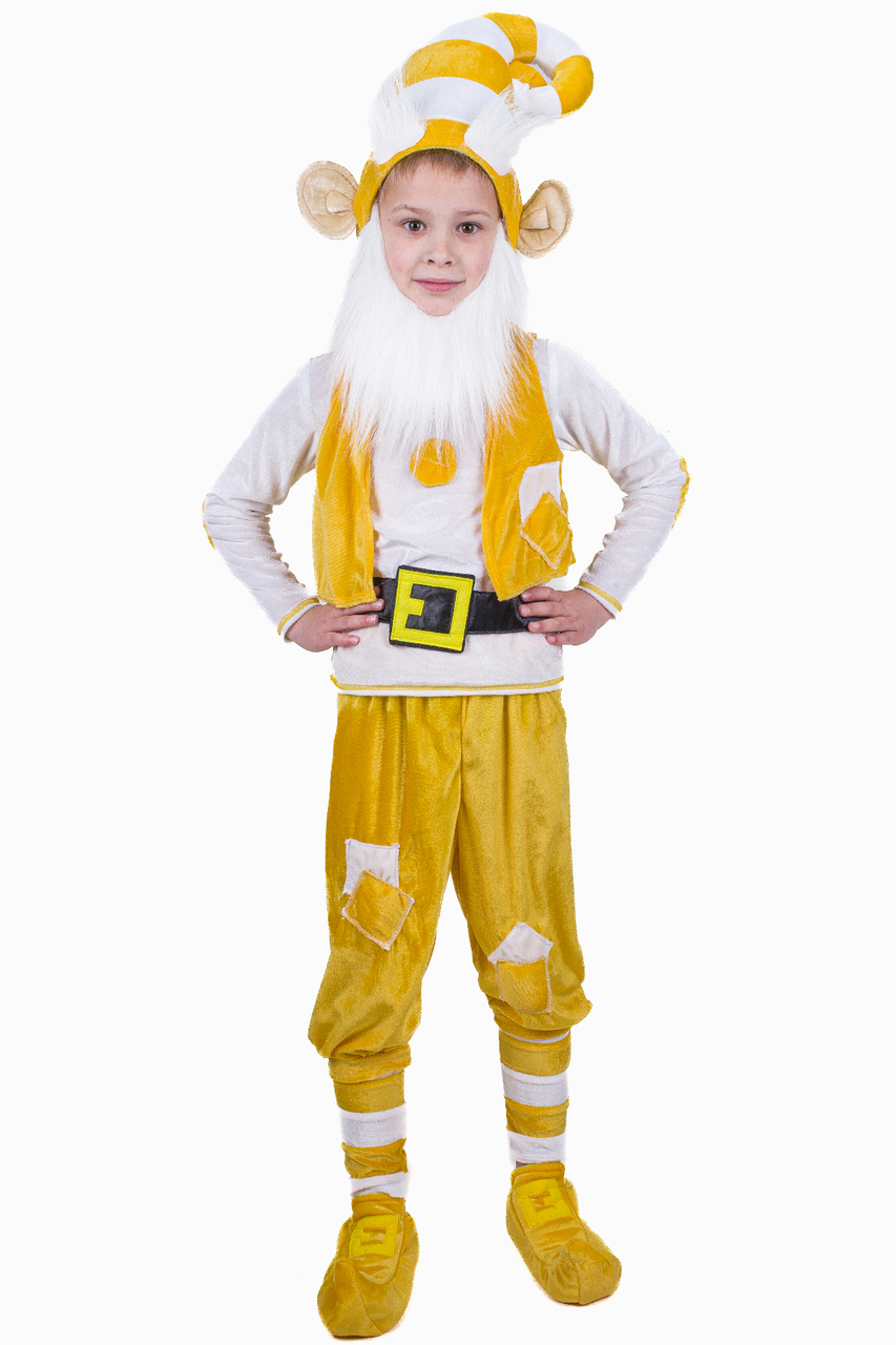 Карнавальний костюм Гном №3 з велюру жовтого кольору для хлопчиків від 5 до 8 років, фото 1