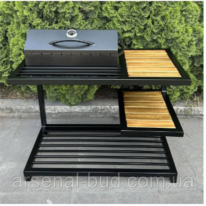 Мангал-барбекю MLB9-4CP в стилі лофт на дровнику з полицей на 9 шампурів 4 мм, фото 1