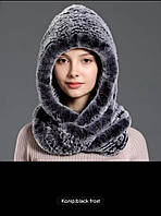 Капор снуд із хутра кролика суцільної