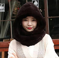 Капор снуд із хутра кролика суцільний коричневий