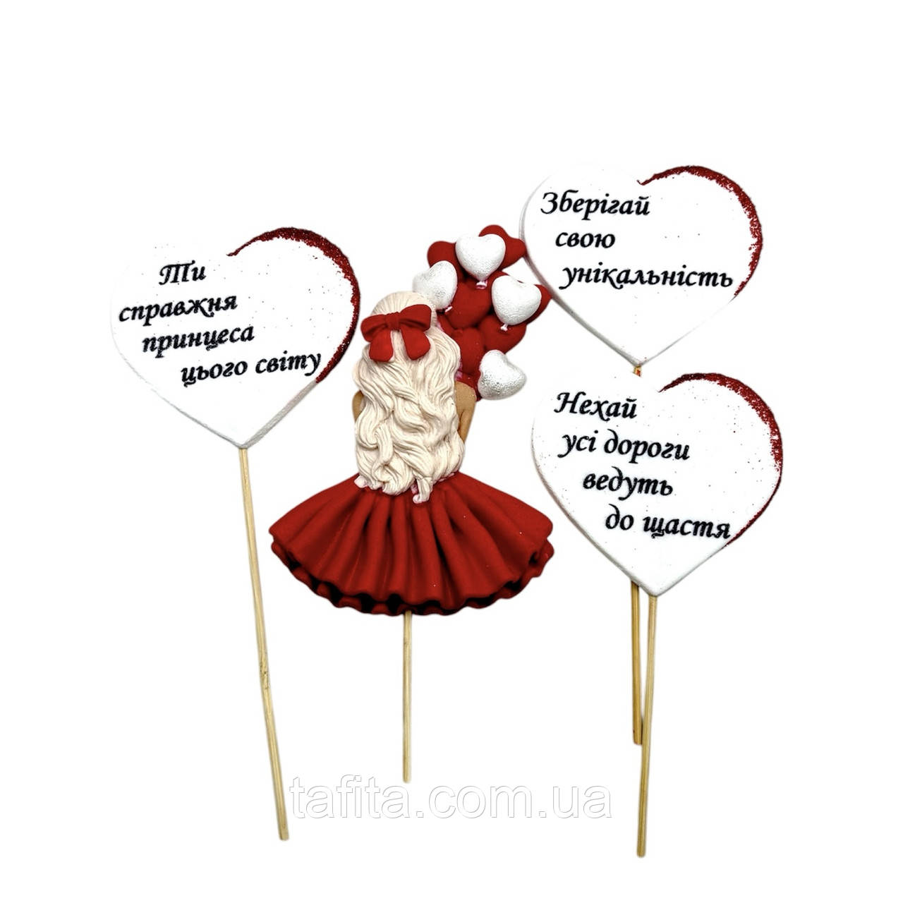 Кондитерський декор Дівчинка з сердечками червона