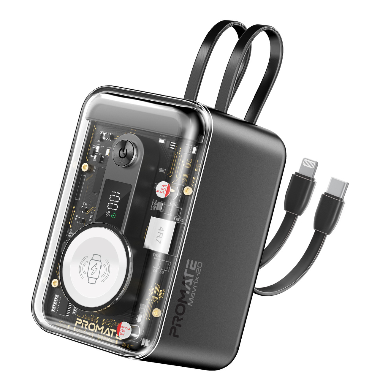 УМБ Promate Mavrix-20 20000 mAh, USB-С/USB-A порти, USB-С/Lightning конектори, Apple Watch Charger Black (mavrix-20.black)