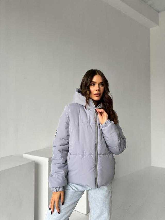 Куртка зимняя женская короткая с капюшоном серый 44-50р