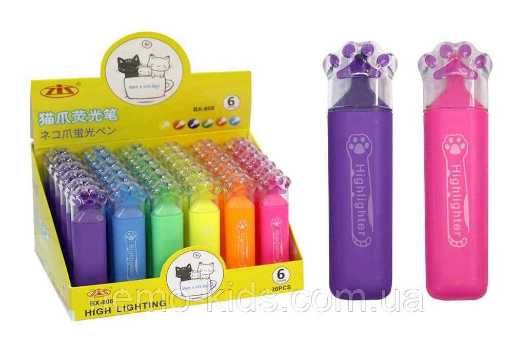 Маркер-текстовиділювач неоновий Лапка котика, ЦІНА ЗА 1ШТ в дисплеї (36шт/уп), 11*2.5см, фото 1