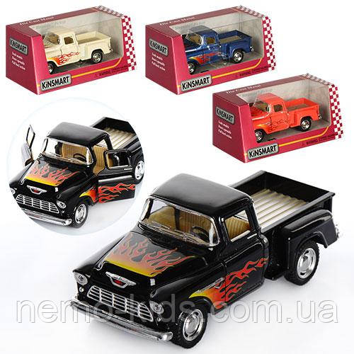 Машина — метал. "Kinsmart" "Chevy Stepside Pick-up 1955", 12,5 см, інерц., 1:32, відкр. двері, різ. колеса, 4