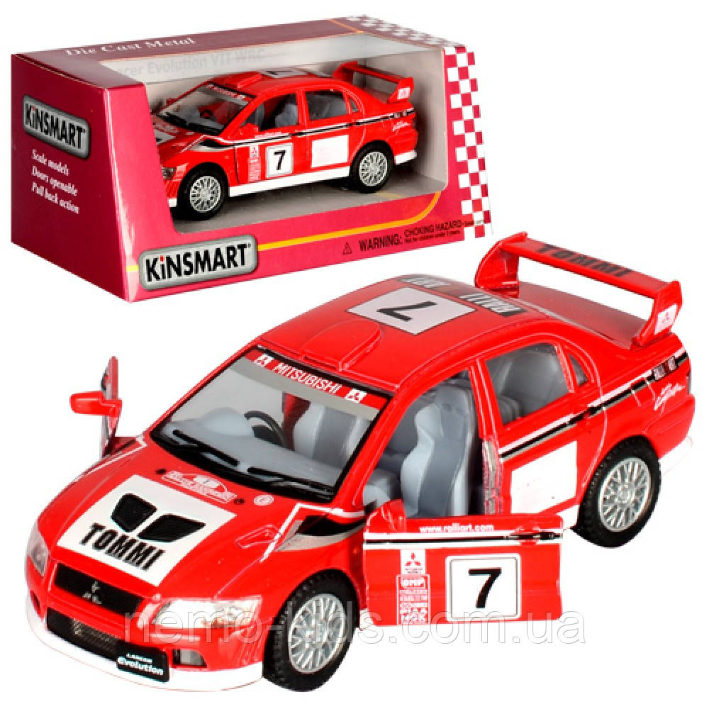 Машина — метал. "Kinsmart" "Mitsubishi Lancer Evolution VII (WRC)", в кор. 16*8,5*7,5см (96 шт.)