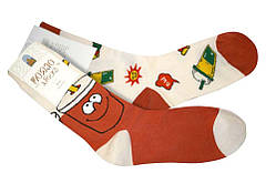 Шкарпетки високі Moxiao принт. Стакан із трубочкою разм. 36-40, пак. 22*8см