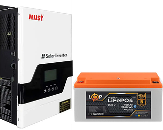 Гібридний інвертор MUST PV18-3224VPM, 3200W, 24V, 60A + Акумулятор LP LiFePO4 25,6V - 100 Ah