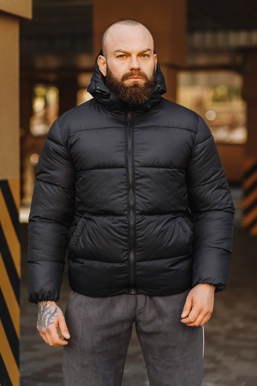 Чоловіча зимова куртка пуховик чорна класична, фото 1