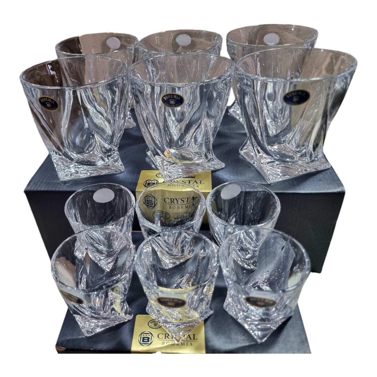 Набір Bohemia Quadro 12 предметів (склянок для віскі 340 мл 6 шт + чарки для горілки 55 мл -6 шт)