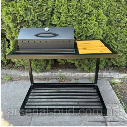 Мангал-барбекю MLB9-4С в стилі лофт на дровнику на 9 шампурів 4 мм, фото 1