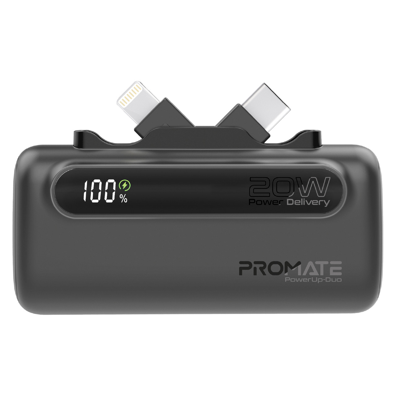 УМБ Promate PowerUp-Duo 5000 mAh, USB-C порт, USB-C/Lightning штекери Вlack (powerup-duo.black), фото 1