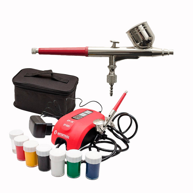 Аерограф електричний 12 Вт, 12 В, 10-15 л/хв., 0-2 бар INTERTOOL DT-5001, фото 1