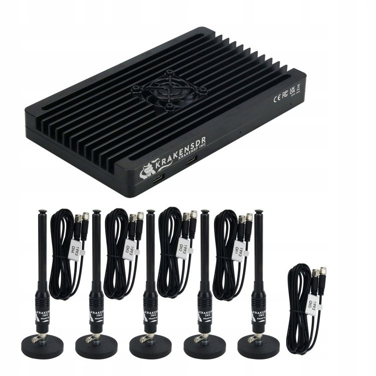 KrakenSDR в комплекті з оригінальними антенами KRAKENTENNA SET (5 x R820T2/RTL2832U, 24 МГц до 1766 МГц)
