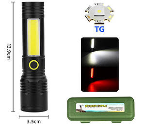 Ліхтар ручний BN-537-TG+COB(white+red), Li-Ion акумулятор, ЗУ Type-C, zoom, фото 4