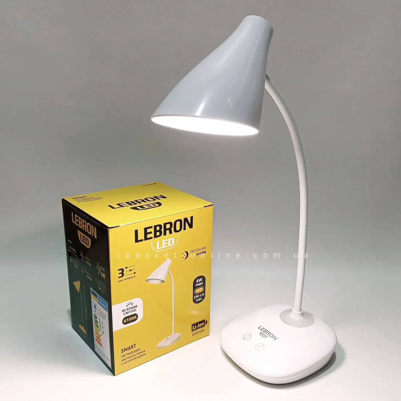 Настільна LED лампа з акумулятором Lebron 15-13-48 USB 4W SMART 200Lm 4100K 1200mAh L-TL-L-48, фото 1