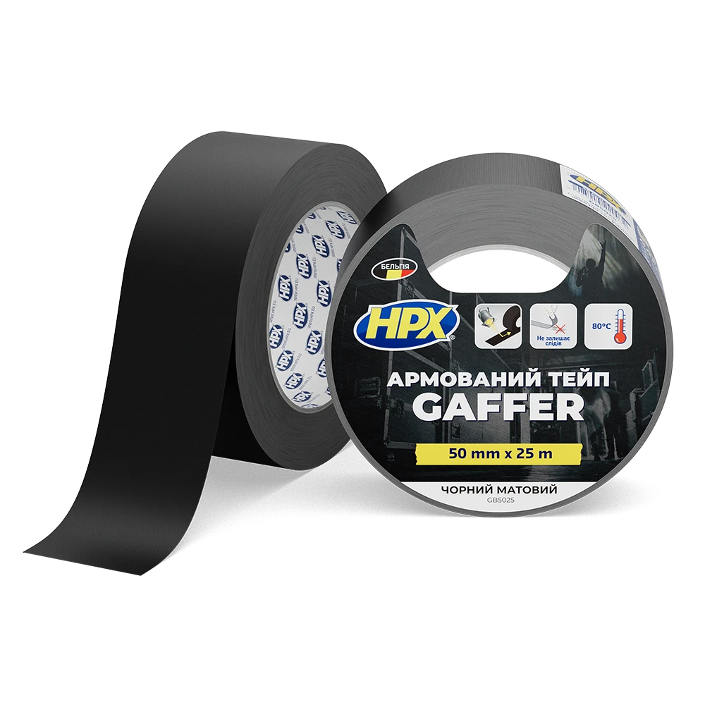 HPX GAFFER TAPE - 48мм х 25м, чорний матовий тейп для театру, кіно та телестудій