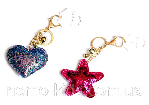 Брелок із блискітками, 3 кольори, зірочки, сердечка, мікс кольорів, 14*7 см, фото 1
