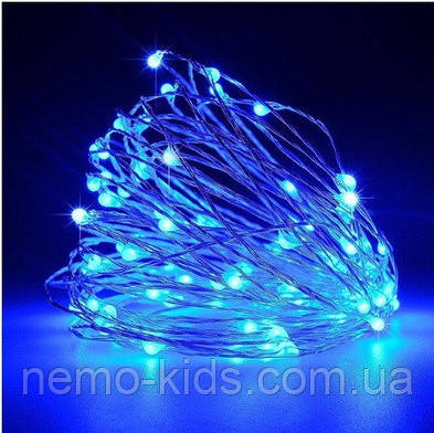 Гірлянда "Роса" на батарейках, 5 м, синя, 3 режими світіння на батарейках, у кор. 8 х 7 х 2 см, фото 1