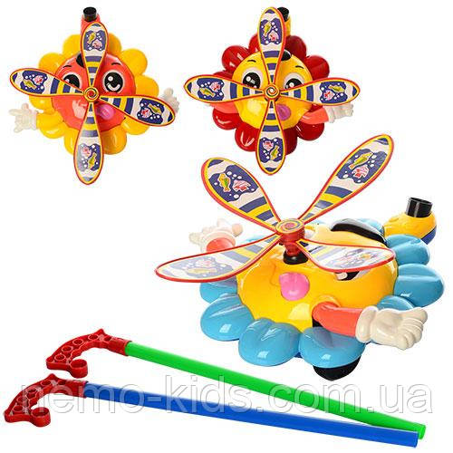 Каталка "Сонечко", на палиці, звук, рухає ручками та оченятами, 3 кольори, у пак. 30*30*8 см (60 шт.), фото 1