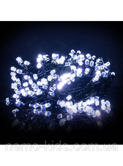 Гірлянда кристал 300 LED чорний шнур, біла, від сітки, у кор. 16*8*9 см, фото 1