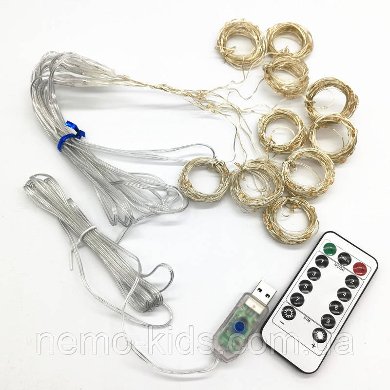 Гірлянда волосінь штора (Лучі роси), 3*2 м біла з USВ і пультом, фото 1