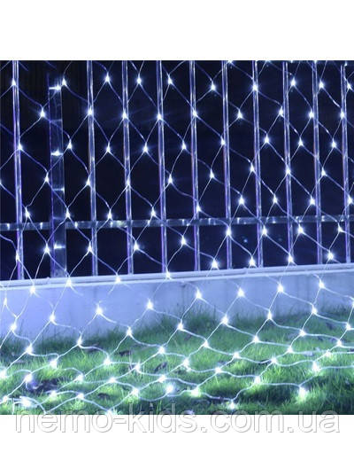 Гірлянда сітка, прозорий шнур, 120 L, 2х2м біла, від мережі, у кор. 13*7*8 см, фото 1