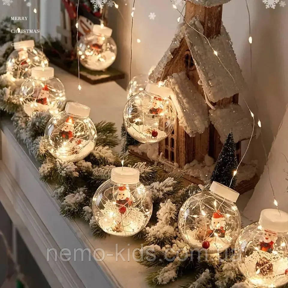 Гірлянда світлодіодна штора Кулі з наповненням, 10 шт., золото, з перехідником, від мережі, в кор. 23*16*16см, фото 1