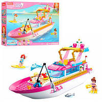Конструктор SLUBAN для дівчинки рожева серія катер-яхта, рибалка, фігурки, 212 дет