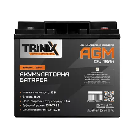 Trinix 12V18Ah/20Hr AGM Акумуляторна батарея 12В 18Аг свинцево-кислотна (44-00036), фото 2