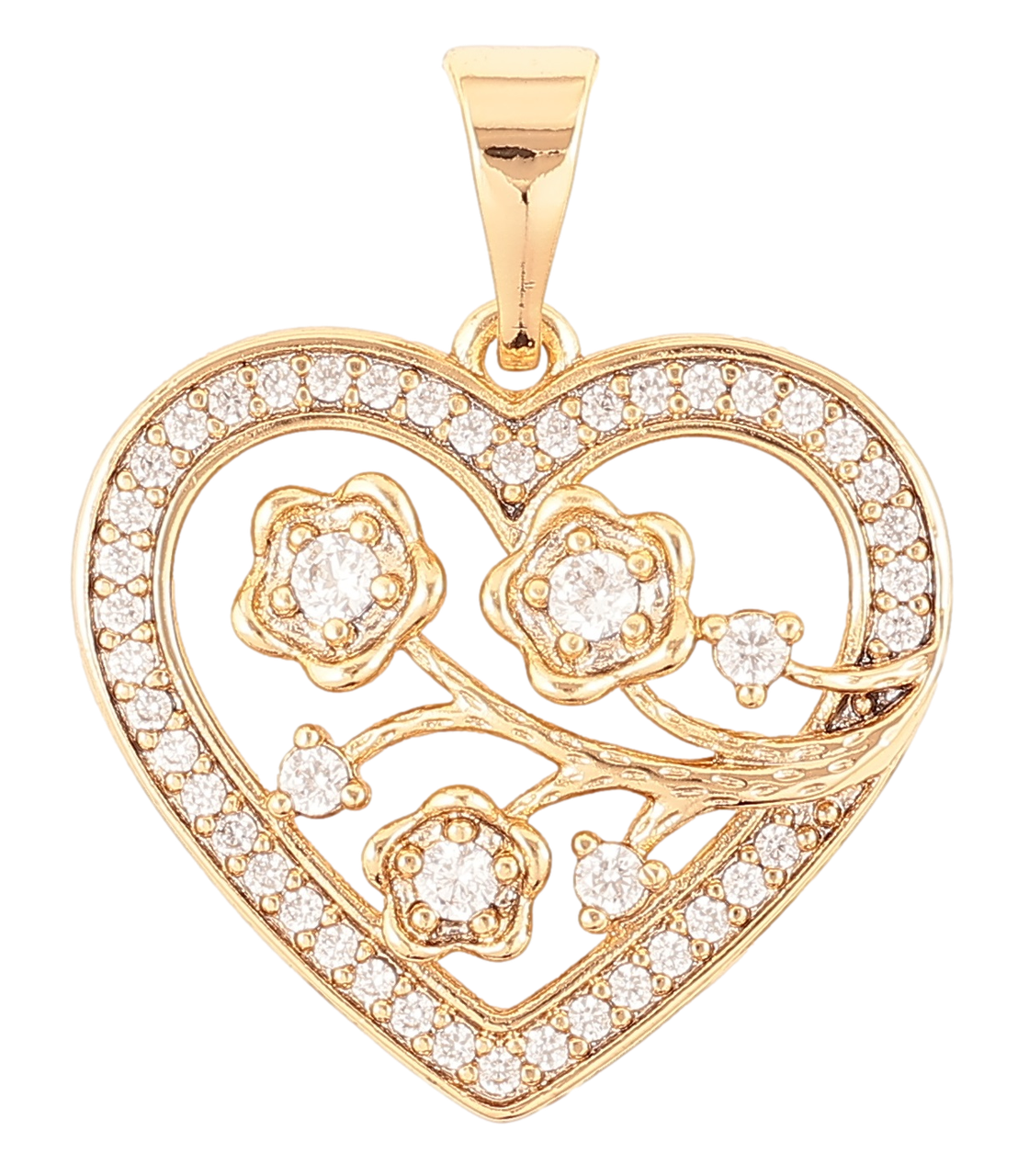 Кулон Xuping Позолота 18K «Сердечко з квітковим візерунком і цирконієм» для ланцюжка до 7мм