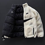 Куртка чоловіча зимова Nike big swoosh двухстороння коротка на овчині теплий пуховик чорний Туреччина. Живе фото, фото 3
