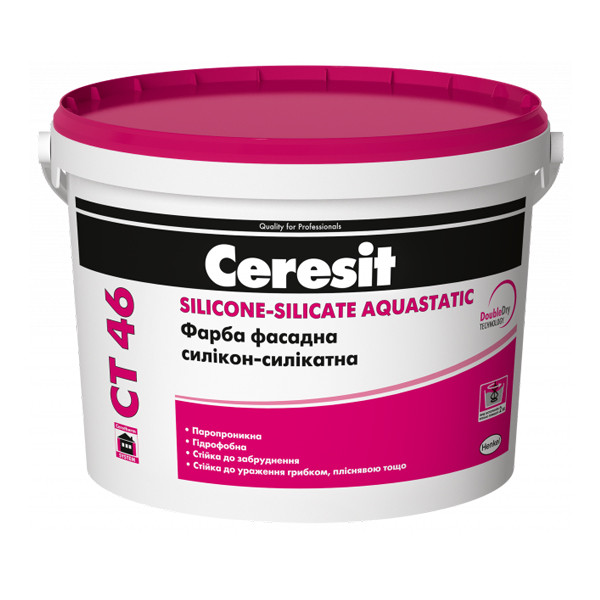 Фарба CERESIT CT 46 SILICONE-SILICATE AQUASTATIC фасадна силікон-силікатна (база C), 10 л