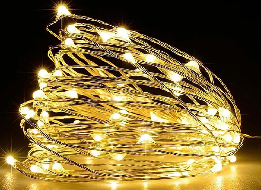 Світлодіодна гірлянда нитка " Роса " 10 м, 100 LED, теплий білий, живлення USB (від павербанку або блочка) WX024