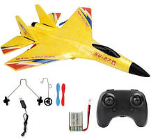 Дитячий літак-винищувач на радіокеруванні з пультом СУ-27 з піноматеріалу Жовтий