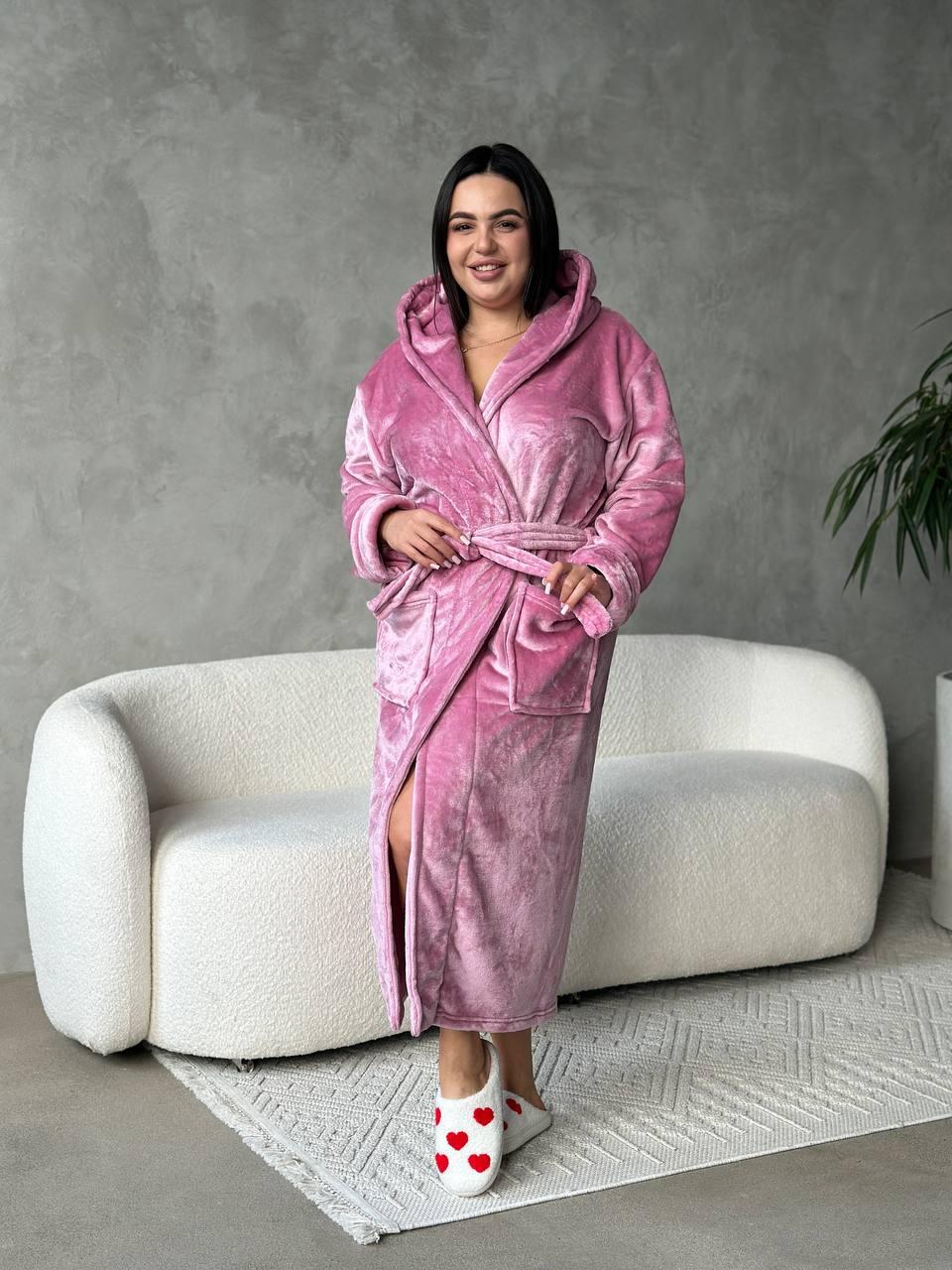 Рожевий халат. Теплий одяг для дому. Красиві жіночі халати., фото 1