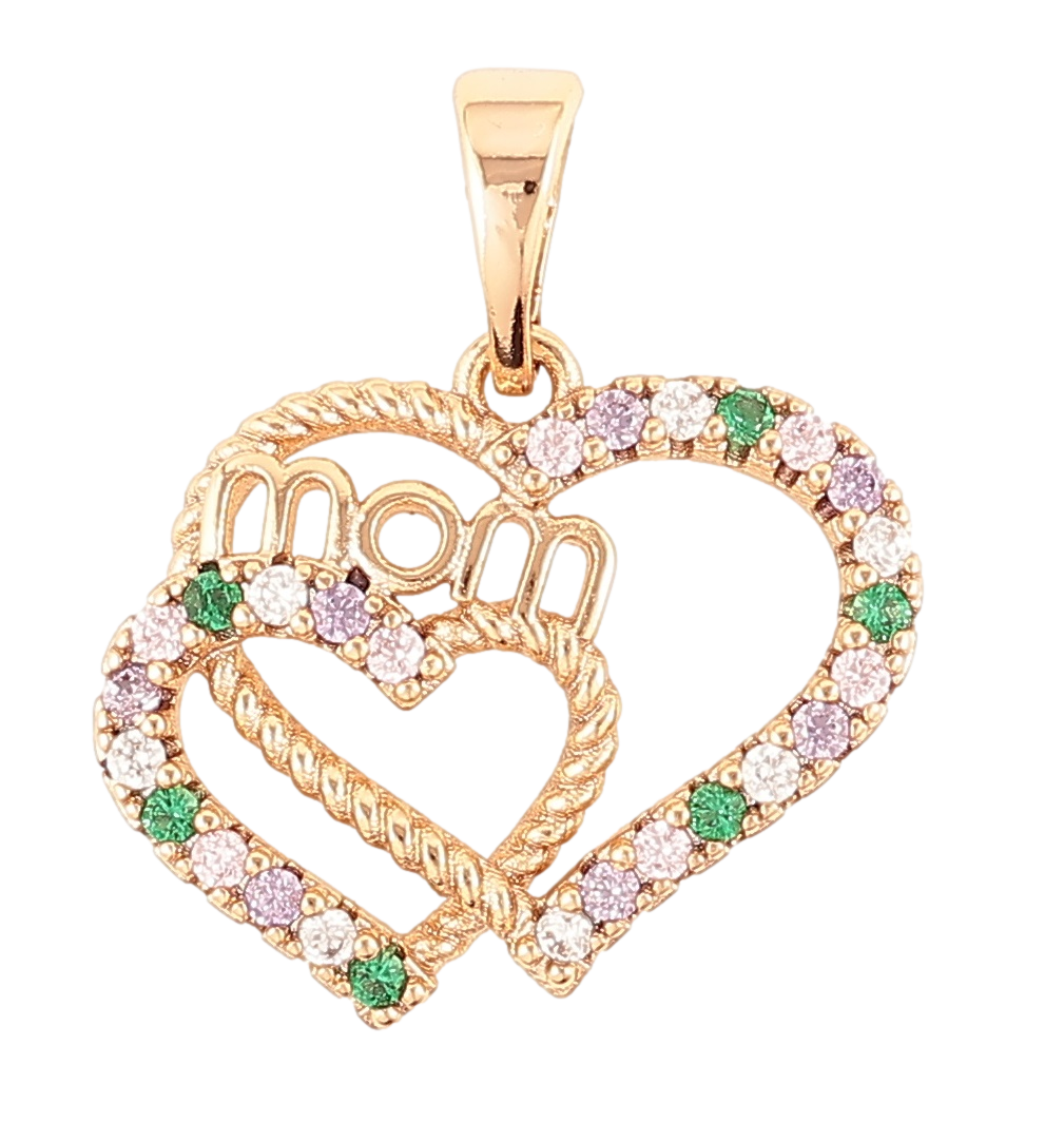 Кулон Xuping Позолота 18K «Сердечка з кольоровим цирконієм і написом Мама» для ланцюжка до 5мм