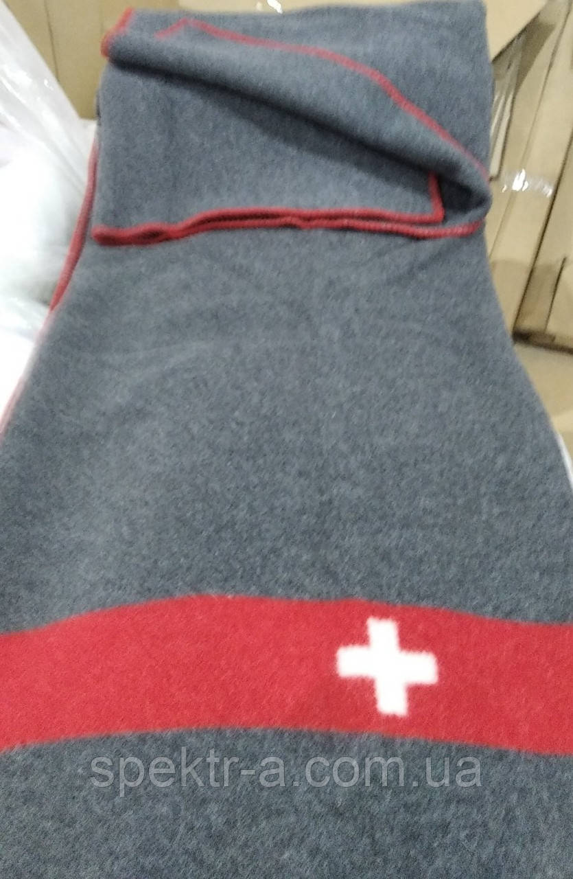 Ковдри з новозеландської вовни VLADI розмір 140*205 тем.сіра- черв., фото 1