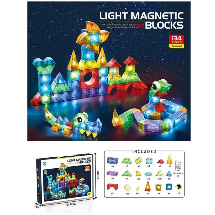Конструктор магнітний на 134 елементи з підсвічуванням, фото 1