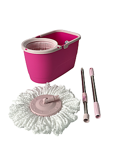 Набір для прибирання: відро на 16л, швабра та моп круглий, колір фуксія