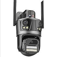 Камера Wi-Fi Три объектива 12MP Трехэкранная IP-камера Icsee Наружная двойная линза Обнаружение человека PTZ