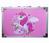 Набір для творчості в алюмінієвій валізі "Єдиноріг" 145 предметів. Рожевий/ голубий, фото 3