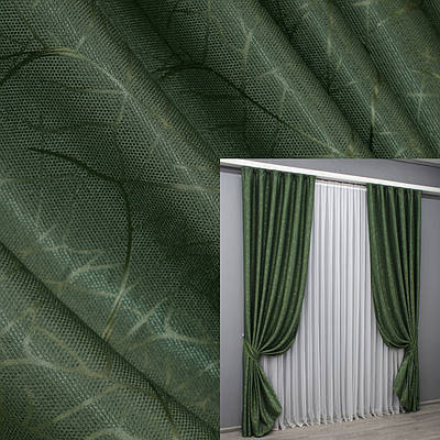 Комплект штор (2шт. 1,5х2,7м.) льон рогожка, колекція "Саванна". Колір зелений. Код 1578ш 33-0438