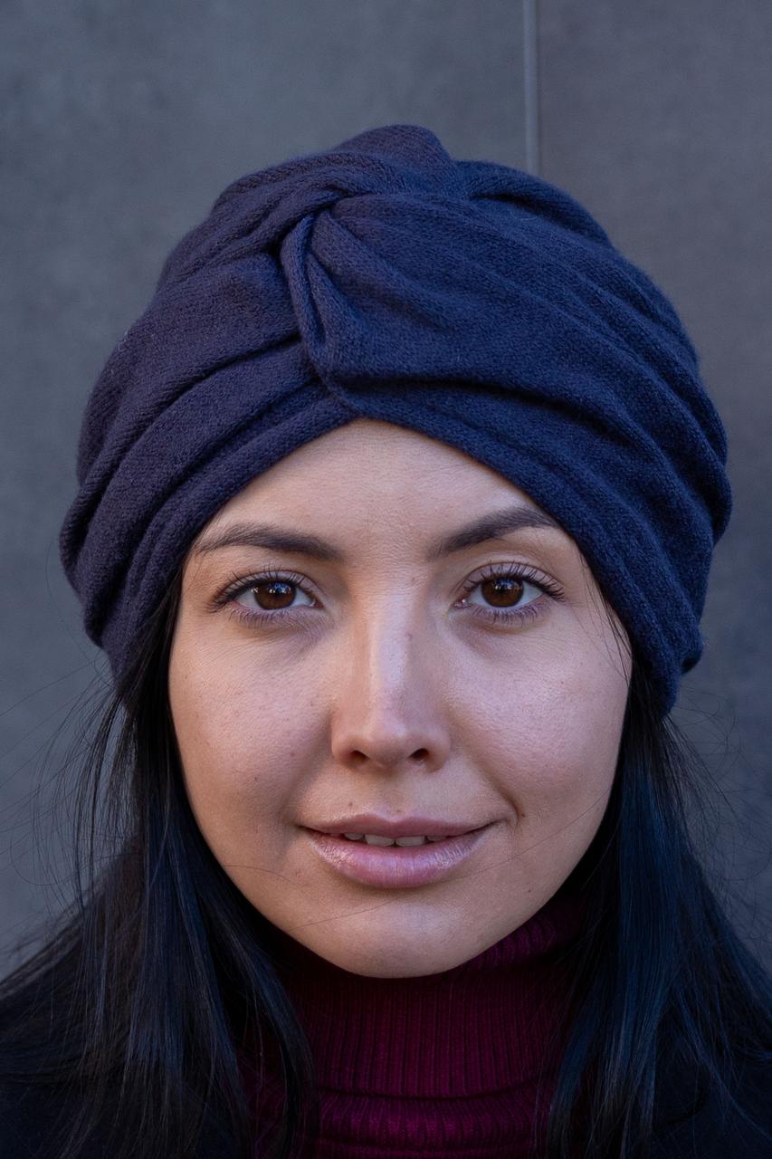 Шапка тюрбан з ангори зимова D.Hats сіро синього кольору - фото 1 - id-p1546438147